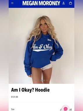 Official Megan Moroney 'Am I Okay?' Royal Blue Hoodie Sweatshirt - Size Small
